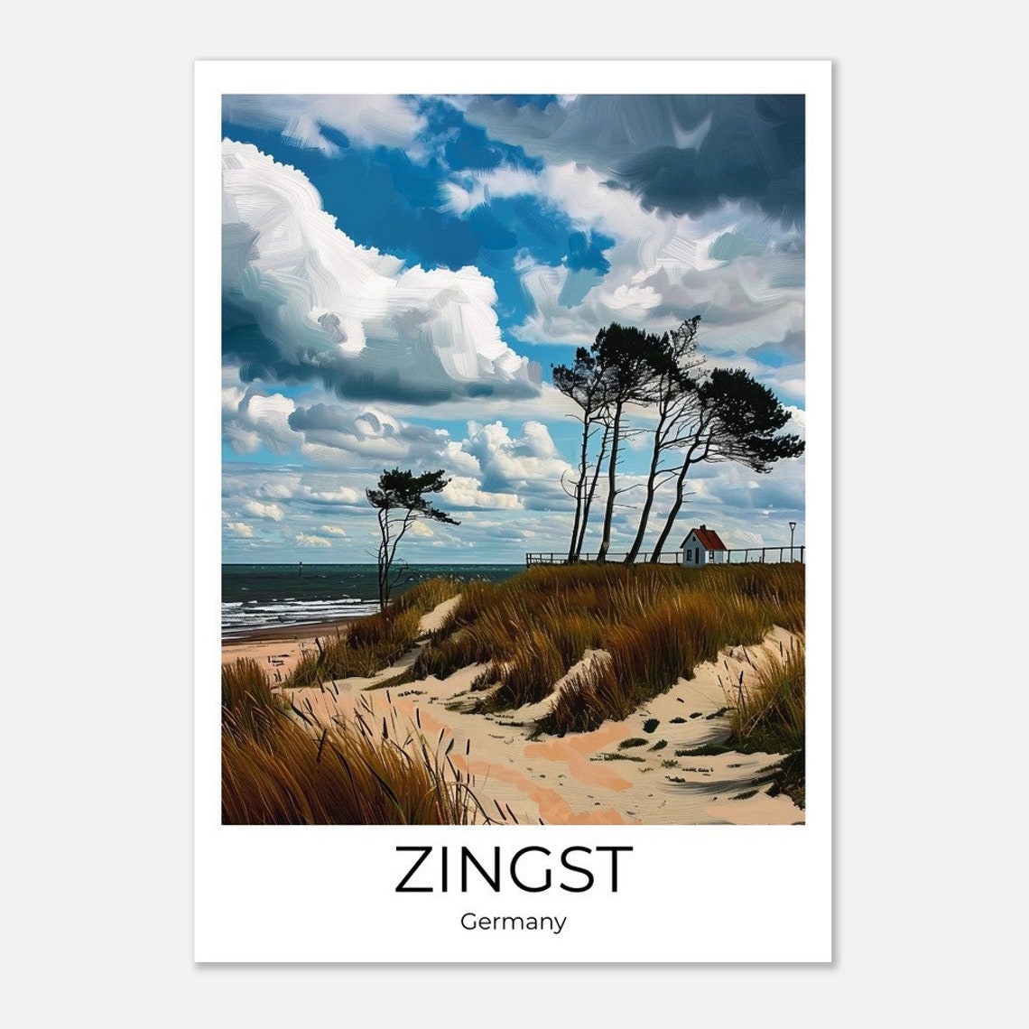 Zingst Germany Baltic Dunes Pine Trees and Coastal House Travel Poster