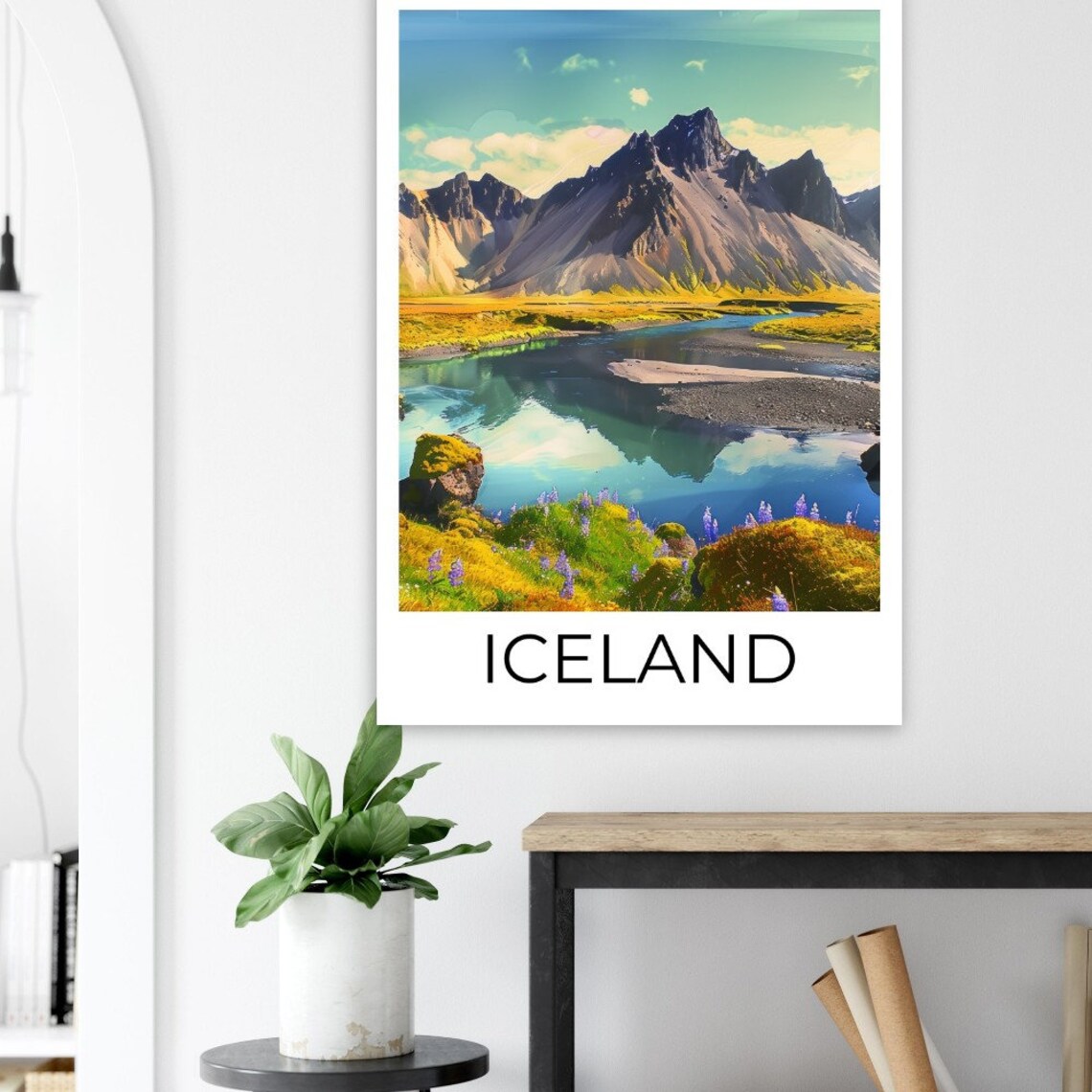 Iceland Summer Rugged Mountain Mirror Lake Wildflower Travel Poster - Image 4