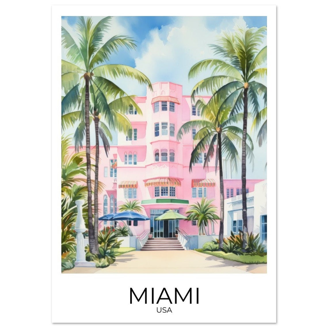 Miami Art Deco House Usa Travel Poster Travel Print Miami Wall Art Travel Print Travel Poster - Image 3