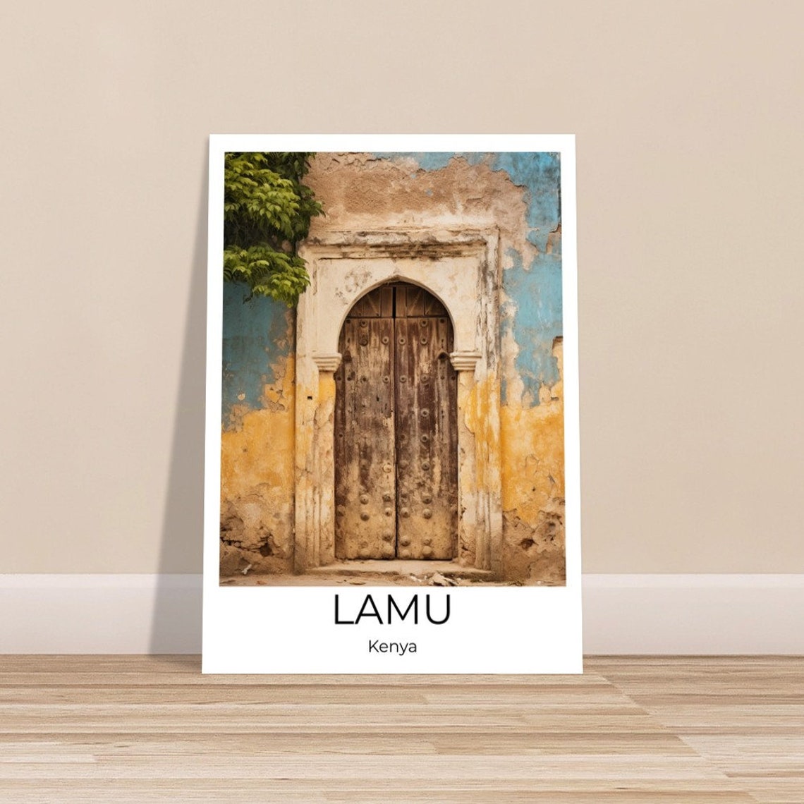 Lamu Kenya Carved Wooden Arched Door Historic Facade Travel Poster