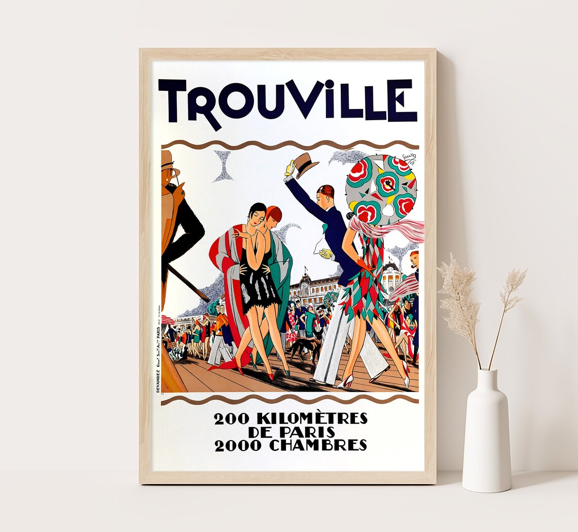 Trouville France Boardwalk Flappers Paris 200km Art Deco Travel Poster