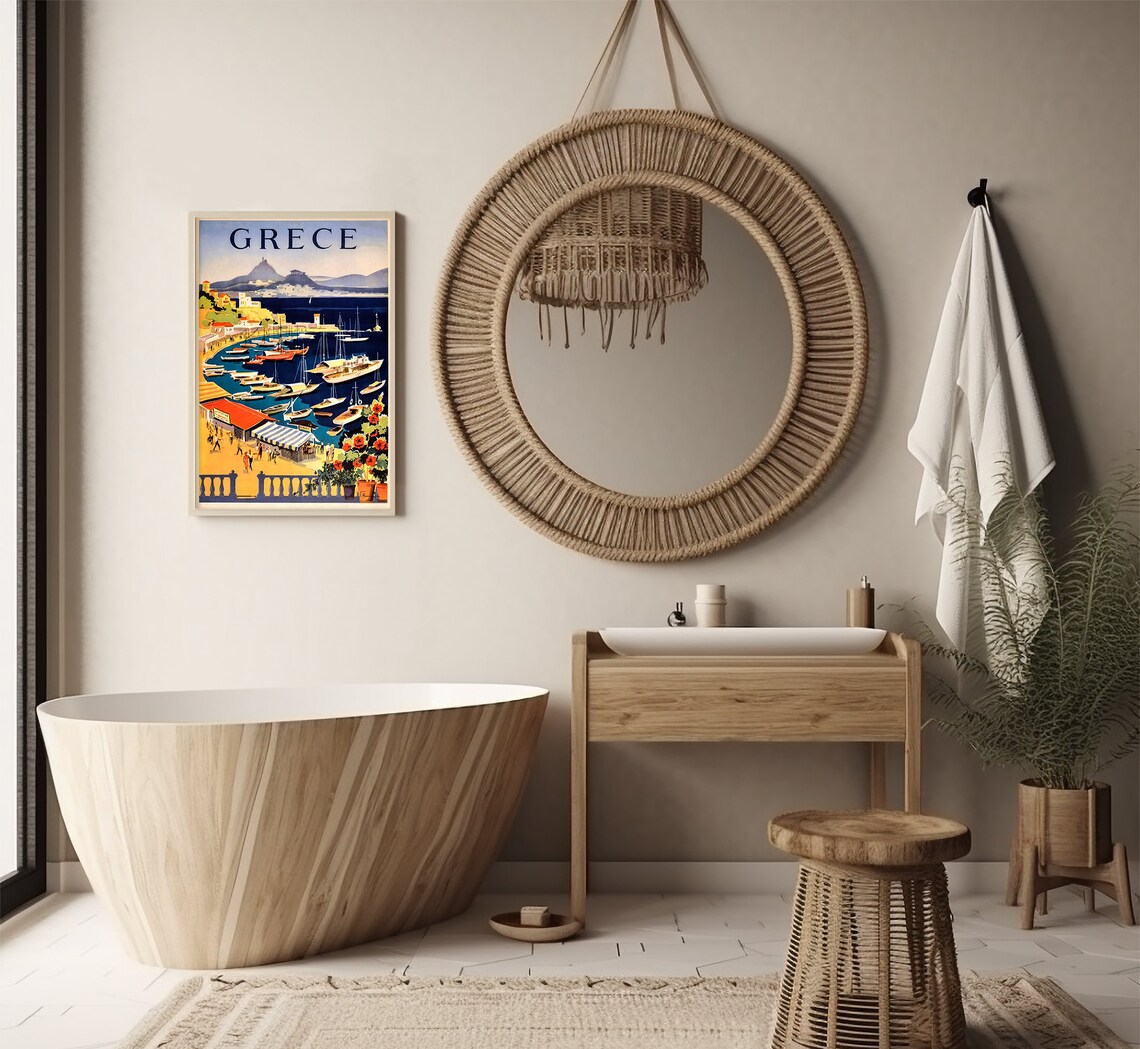 Greece Harbor Boats Coastal Town Vintage Greek Coast Travel Poster - Image 3