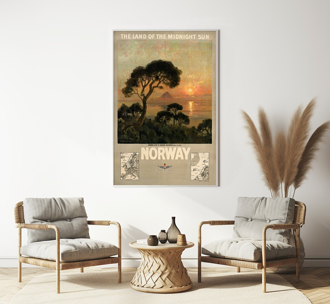 Norway Land Of The Midnight Sun State Railways Vintage Travel Poster - Image 3