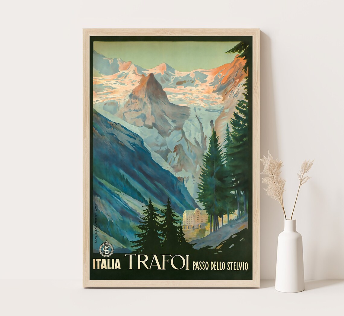 Trafoi Passo Dello Stelvio Italy Glacier Valley Vintage Travel Poster