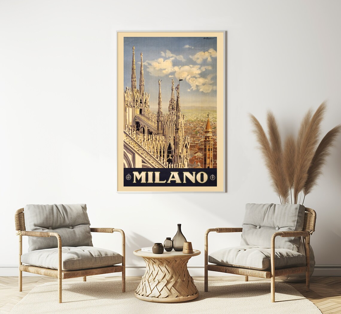 Milano Italy Vintage Travel Poster Duomo Cathedral Rooftop Art Print - Image 3