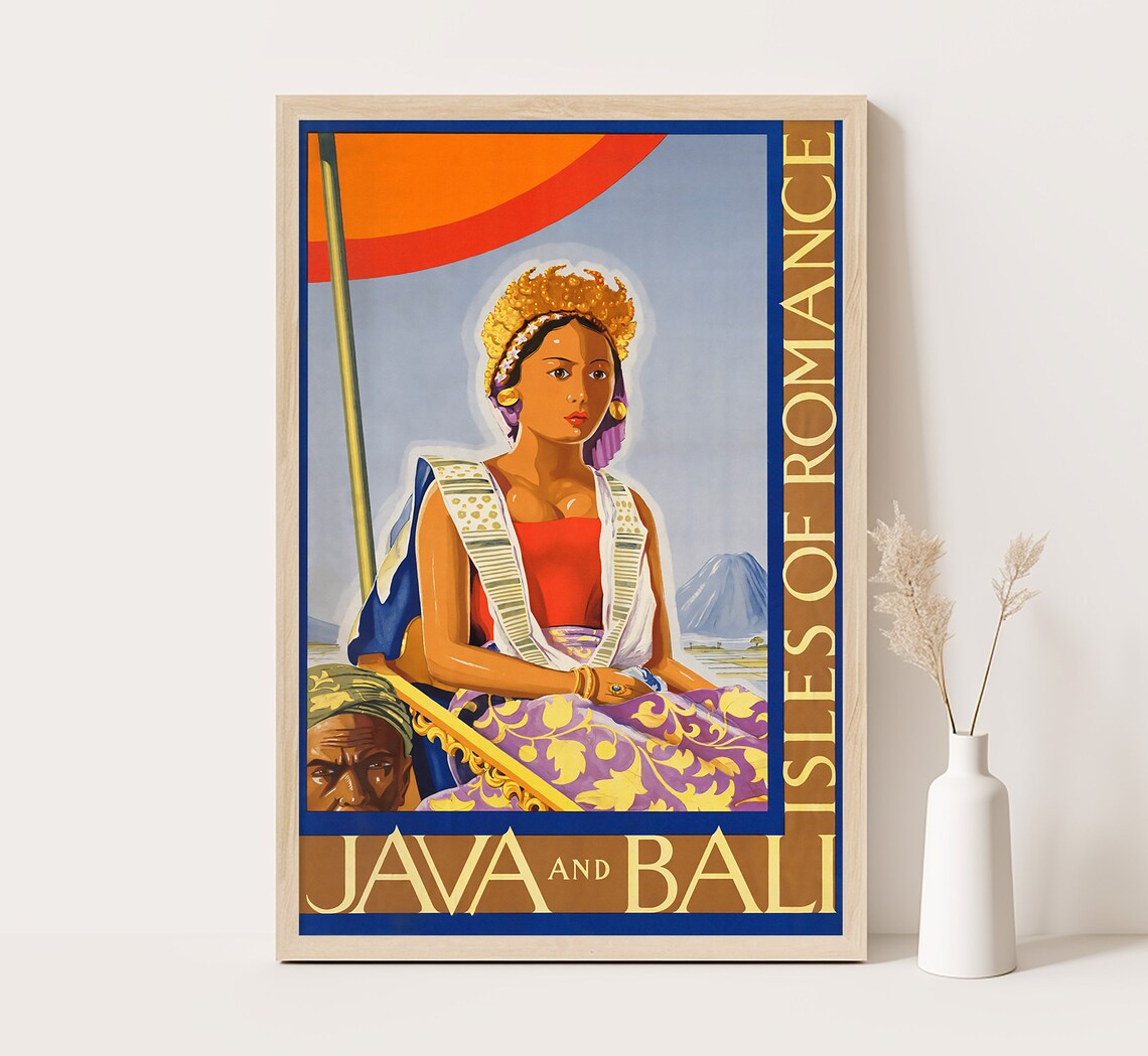 Java And Bali Isles Of Romance Golden Headdress Vintage Travel Poster