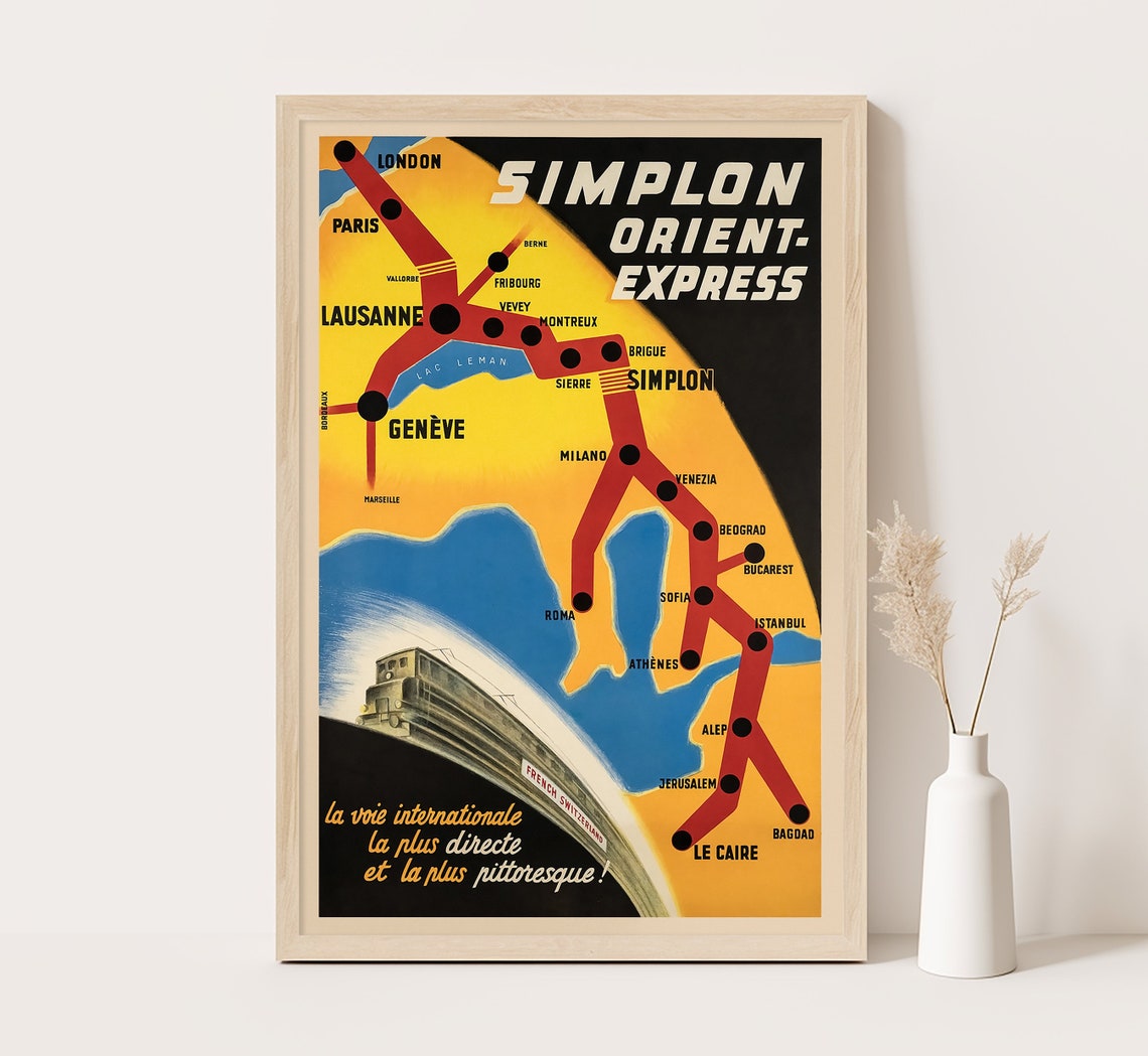 Simplon Orient Express Europe Route Map London Istanbul Train Poster