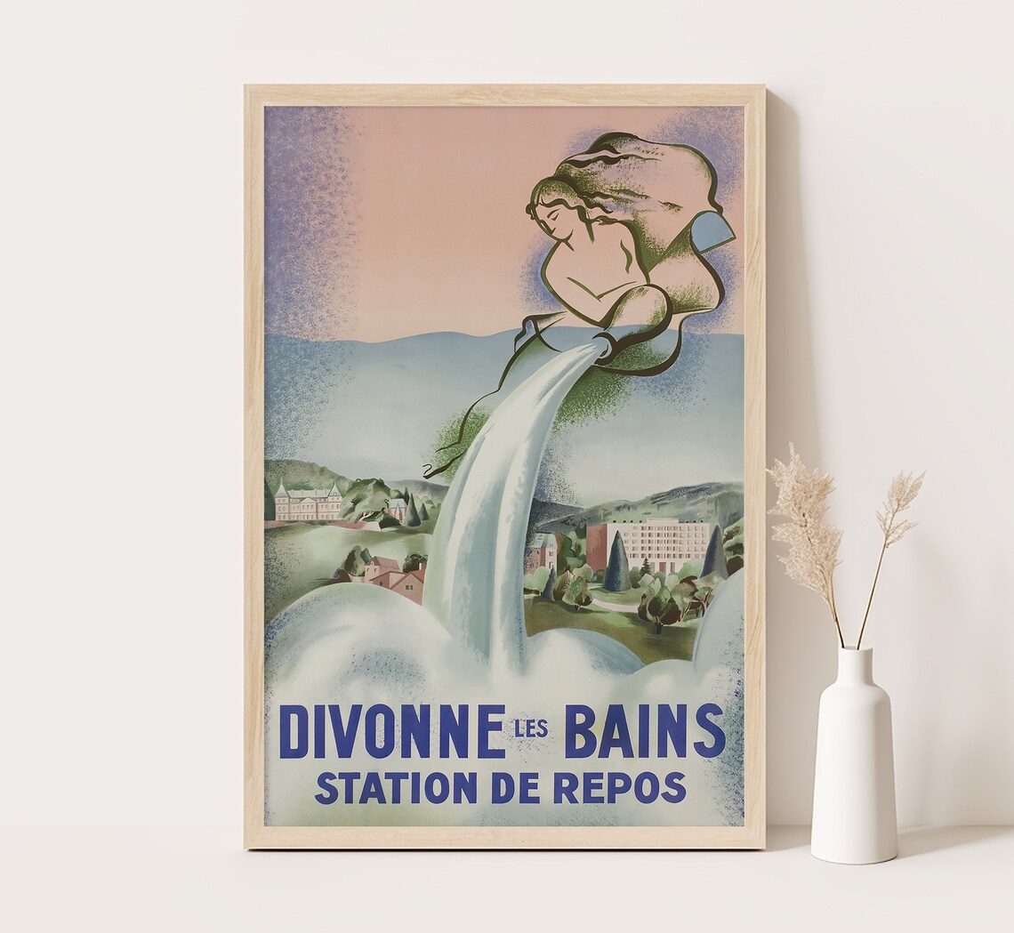 Divonne les Bains France Spa Town Water Nymph Vintage Rest Poster