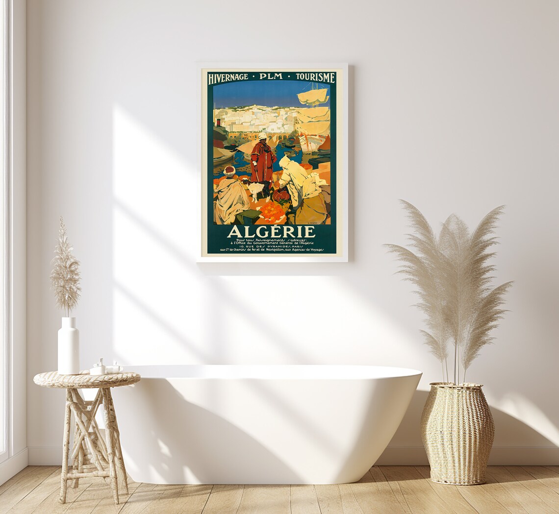 Algerie PLM Hivernage Harbor Market Oranges Vintage Travel Poster - Image 2