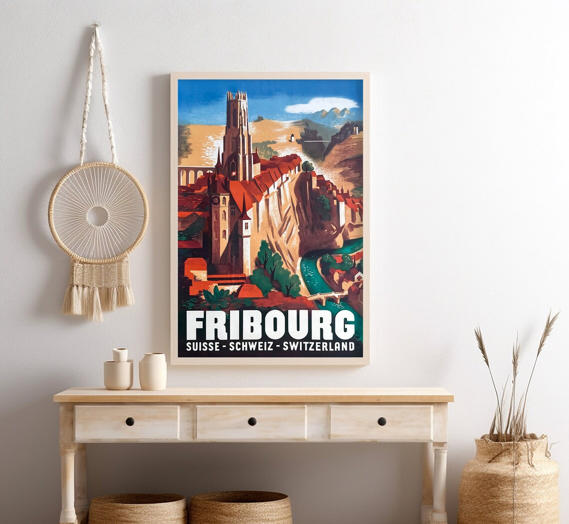 Fribourg Switzerland Vintage Swiss Travel Poster - Image 4