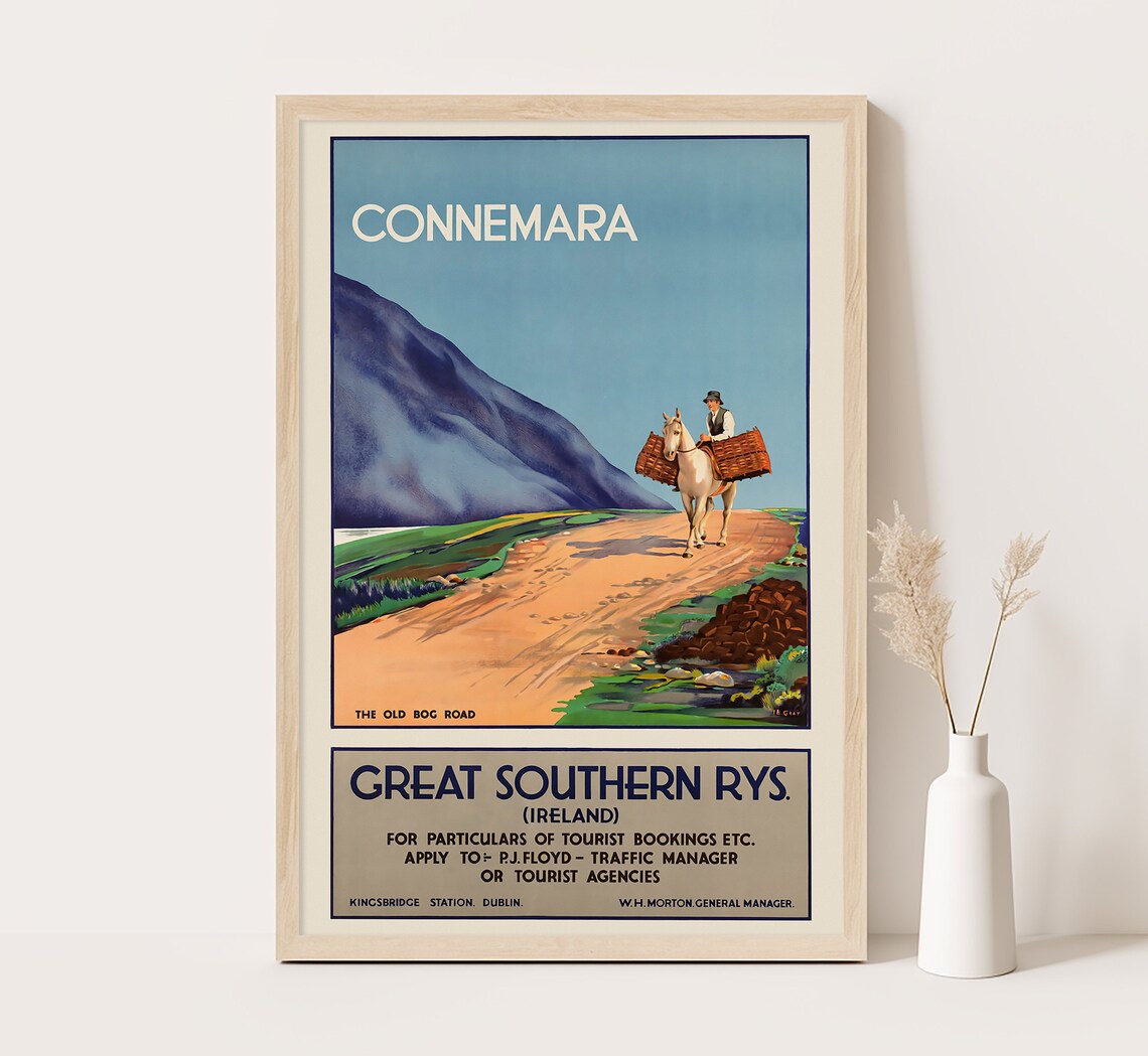 Connemara Ireland Old Bog Road Horse Cart Vintage Travel Poster