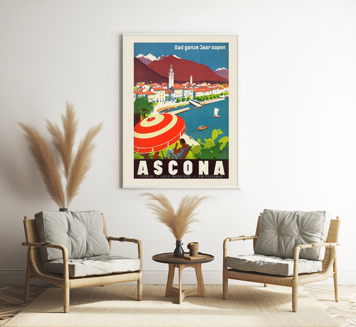Ascona Lago Maggiore Switzerland Red Parasol Lakeside Travel Poster - Image 4