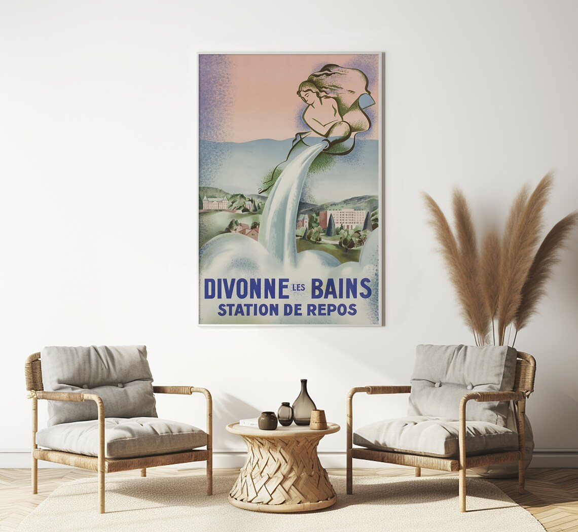 Divonne les Bains France Spa Town Water Nymph Vintage Rest Poster - Image 3