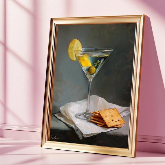Martini Cocktail And Crackers Bar Cart Still Life Oil Painting Poster