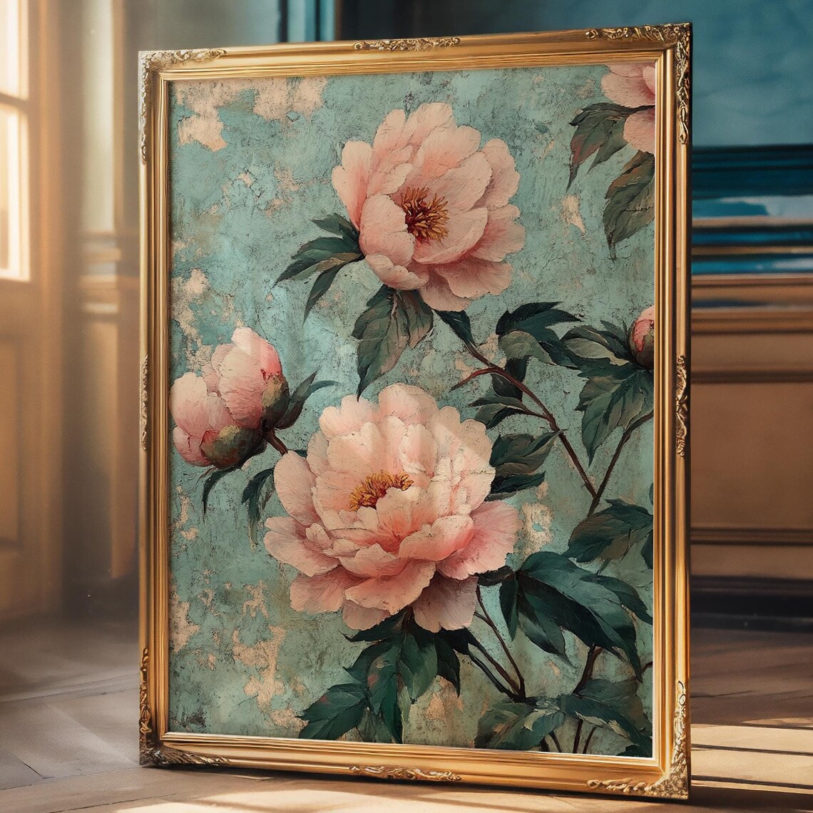 Blush Pink Peonies Vintage Botanical Floral Garden Style Poster