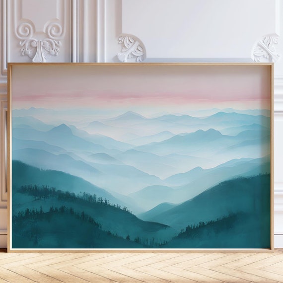 Blue Ridge Mountains Wall Art Painting Appalachian Highlands Navy Mountain Decor Landscape Print