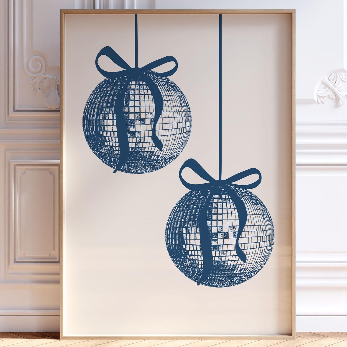 Navy Blue Disco Ball Bows Trendy Preppy Girly Party Wall Poster