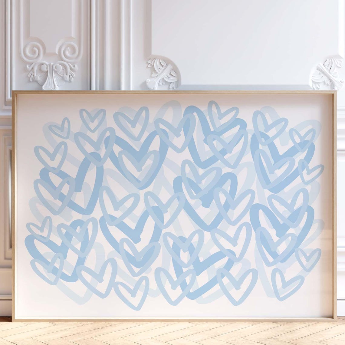 Blue Preppy Hearts Print Trendy Wall Art Girly Dorm Room Decor Apartment Abstract Poster