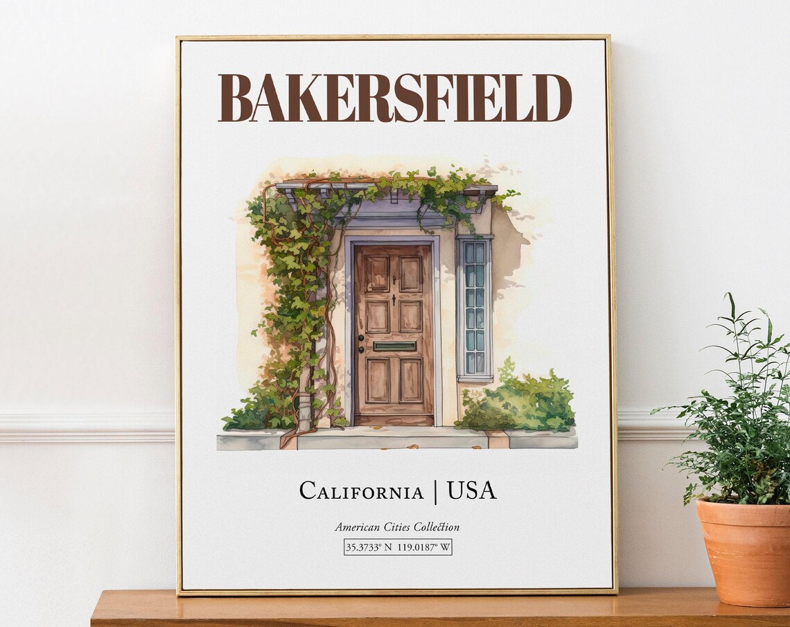 Bakersfield USA Minimalist Watercolor Door Art Print