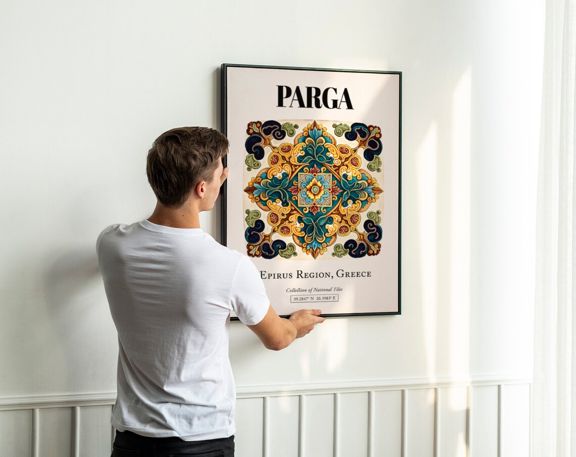 Parga Timeless Tile Pattern Poster, Greek Coastal Beauty - Image 3