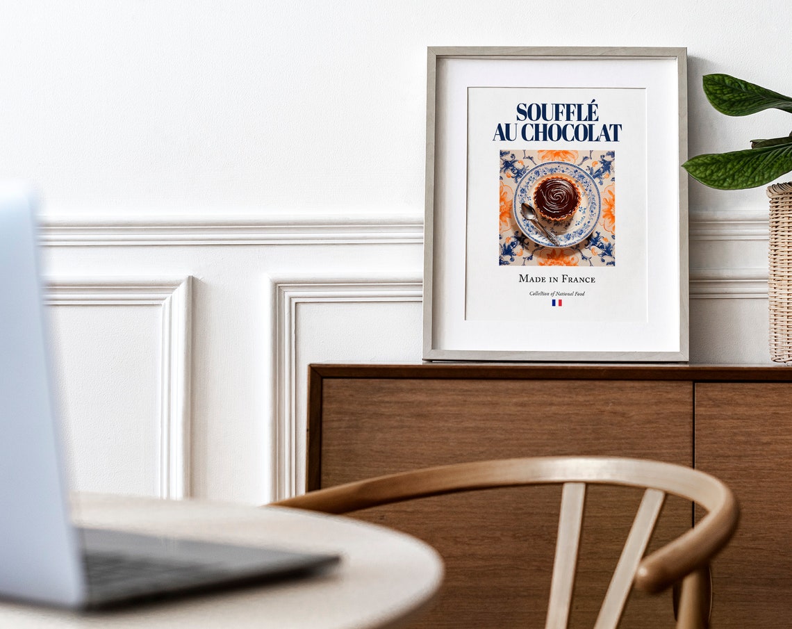 Souffl Au Chocolat On Maiolica Tile Plate, French Food Poster - Image 3
