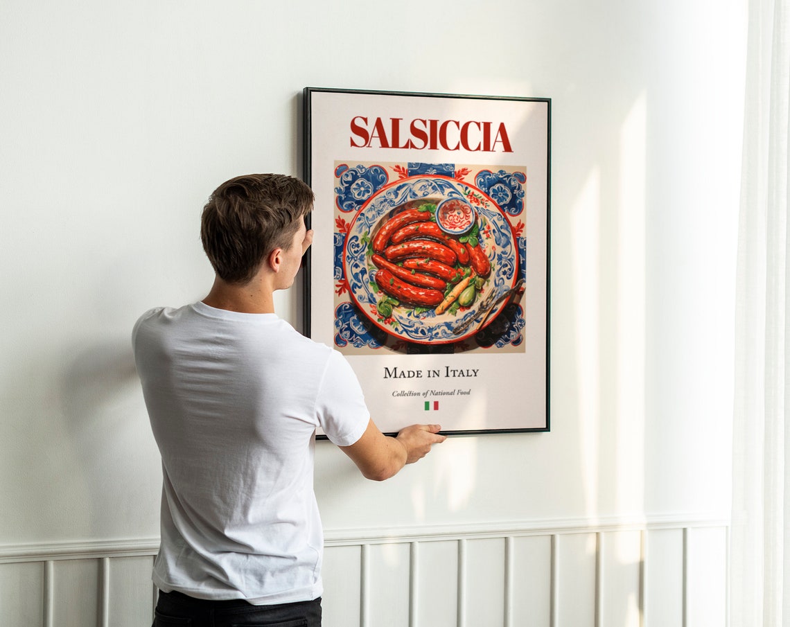 Salsiccia on Maiolica Tile Plate, Italian Food Art Print - Image 2