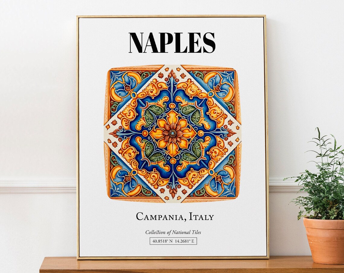 Naples Campania Italy Traditional Tile Pattern Travel Poster