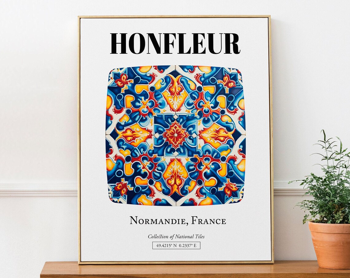 Honfleur Normandie France Tile Pattern Travel Poster