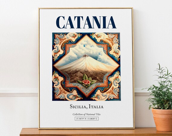 Catania Sicilia Italy Minimalist Maiolica Tile Poster