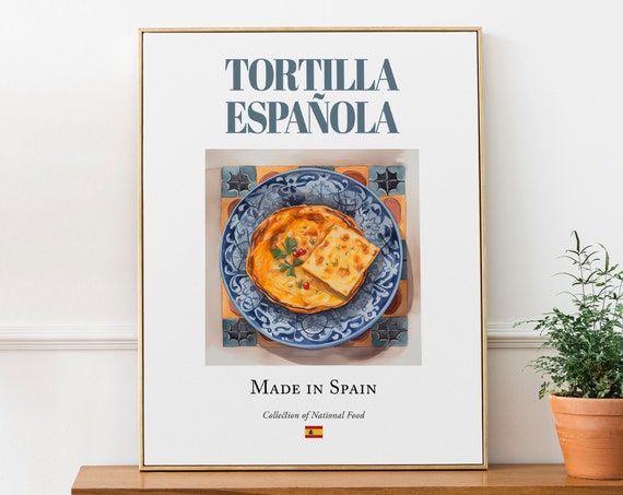 Tortilla Española on Maiolica Tile Plate, Spanish Food Poster
