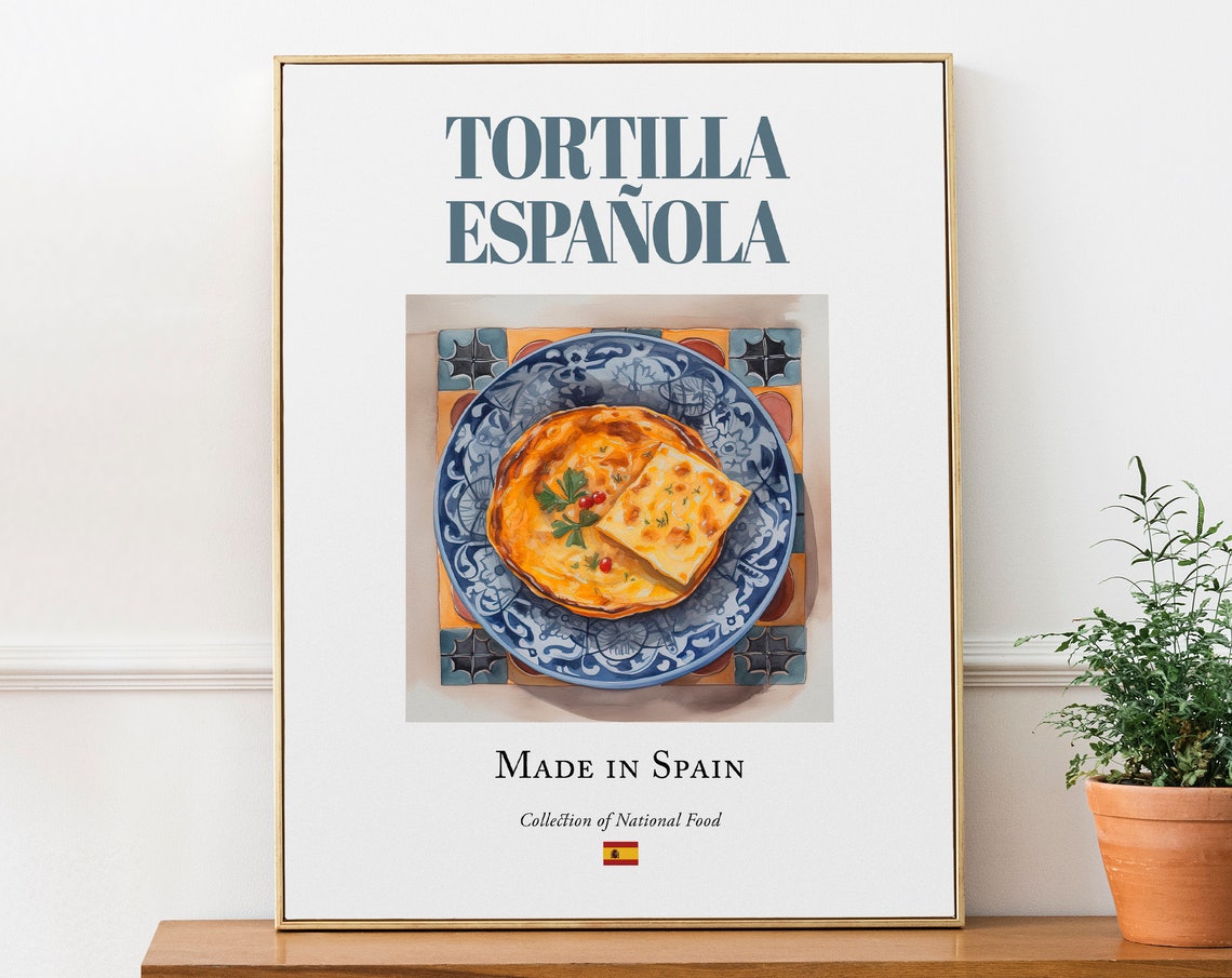 Tortilla Española on Maiolica Tile Plate, Spanish Food Poster