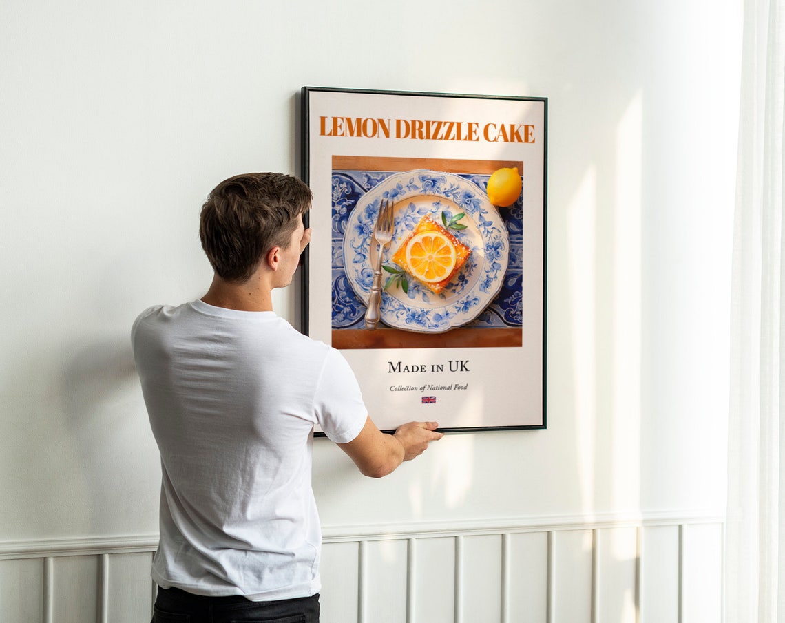 Lemon Drizzle Cake On Maiolica Tile Plate Art Print - Image 3