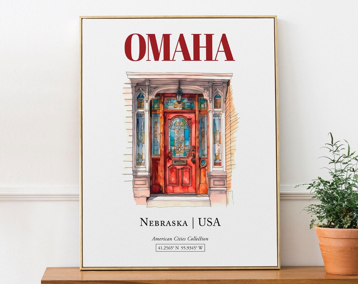 Omaha Nebraska USA Minimalist Watercolor Travel Poster