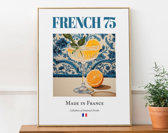 French 75 Maiolica Tile Poster, Kitchen Bar Art Print