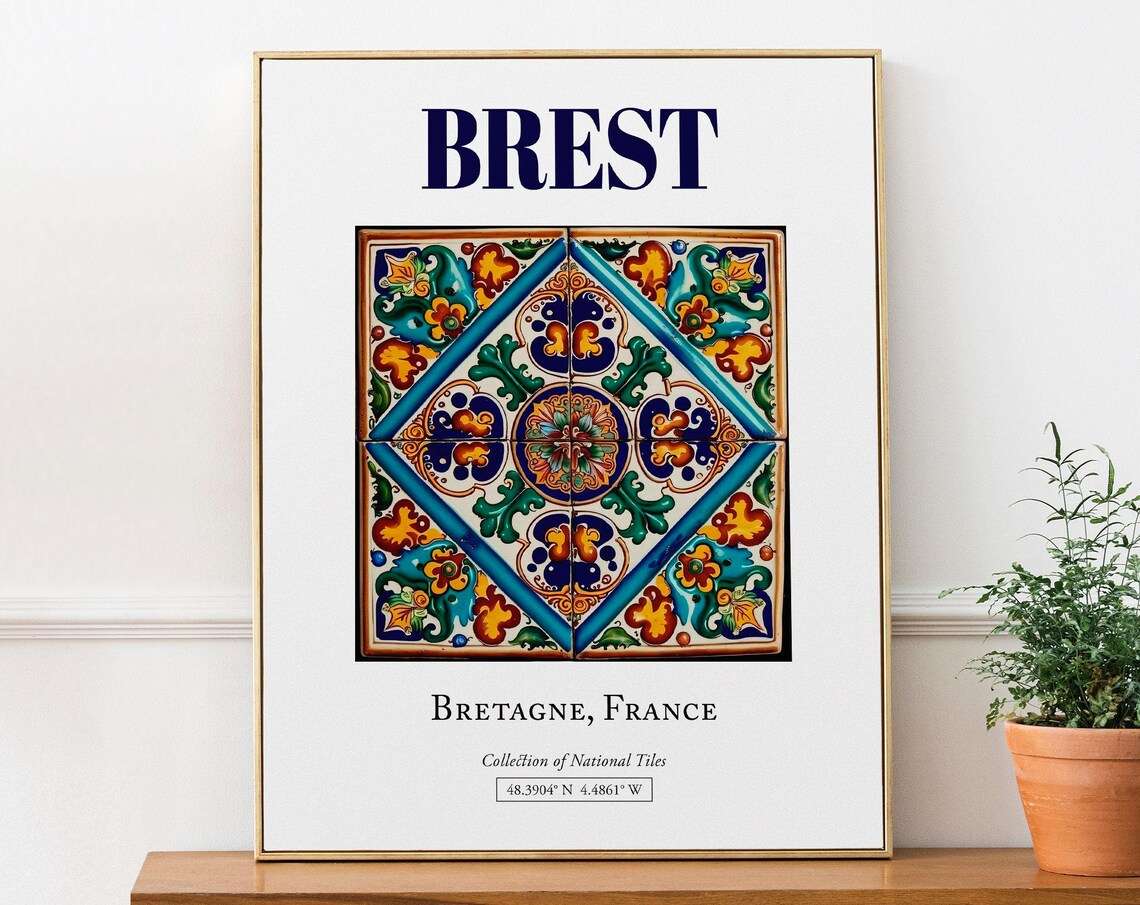 Brest Bretagne France Folk Traditional Tile Travel Poster