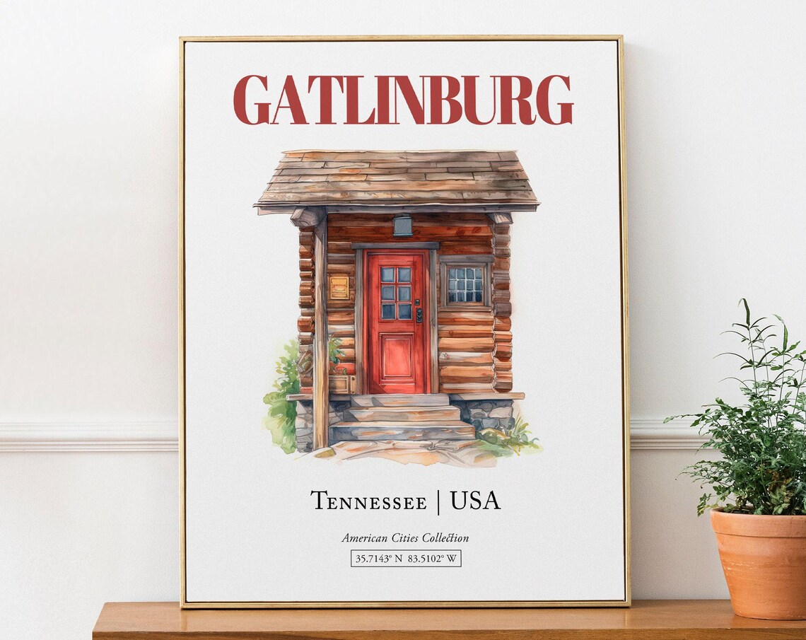Gatlinburg Tennessee Minimalist Watercolor Travel Poster