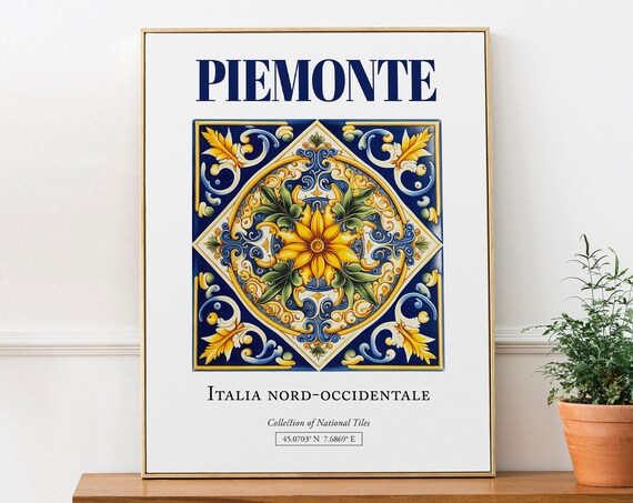 Piemonte Piedmont Italy Minimalist Maiolica Tile Poster