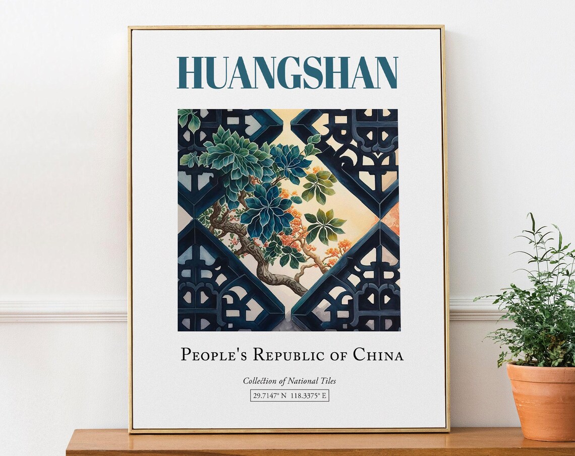 Huangshan China Traditional Tile Travel Poster