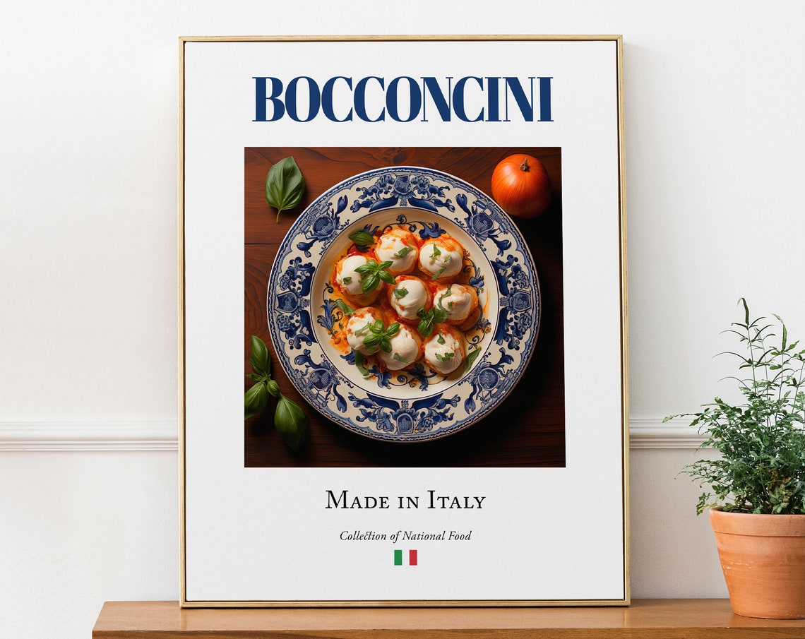 Bocconcini On Maiolica Tile Plate, Italian Food Poster