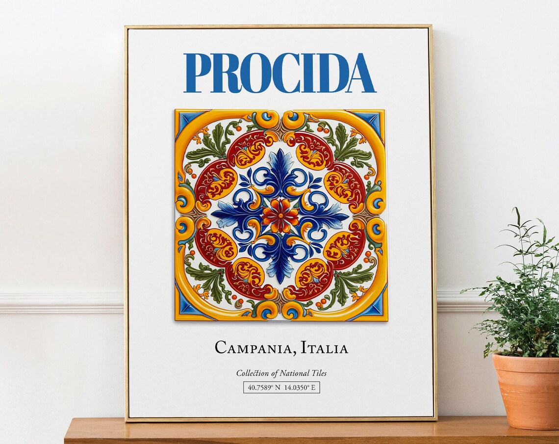 Procida Campania Italy Minimalist Maiolica Travel Poster