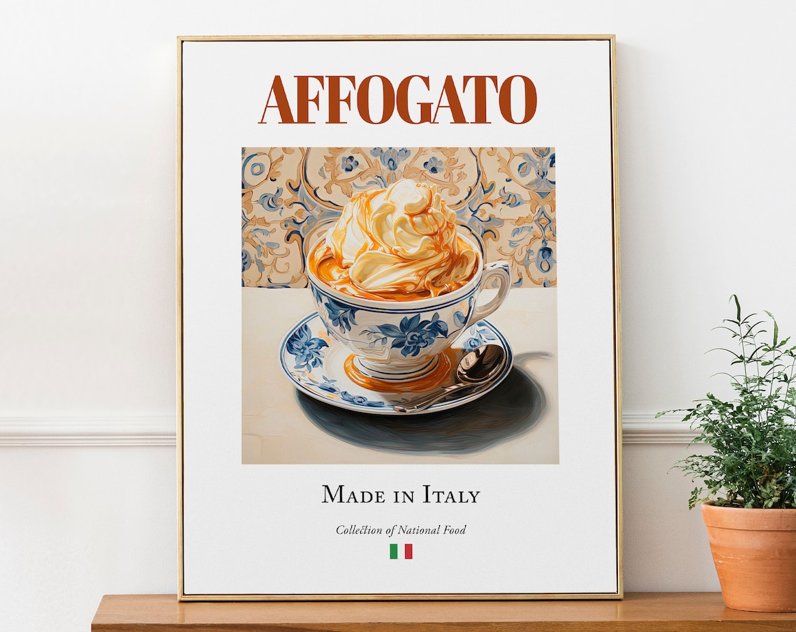 Affogato On Maiolica Tile Plate, Italian Food Poster