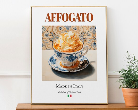 Affogato On Maiolica Tile Plate, Italian Food Poster