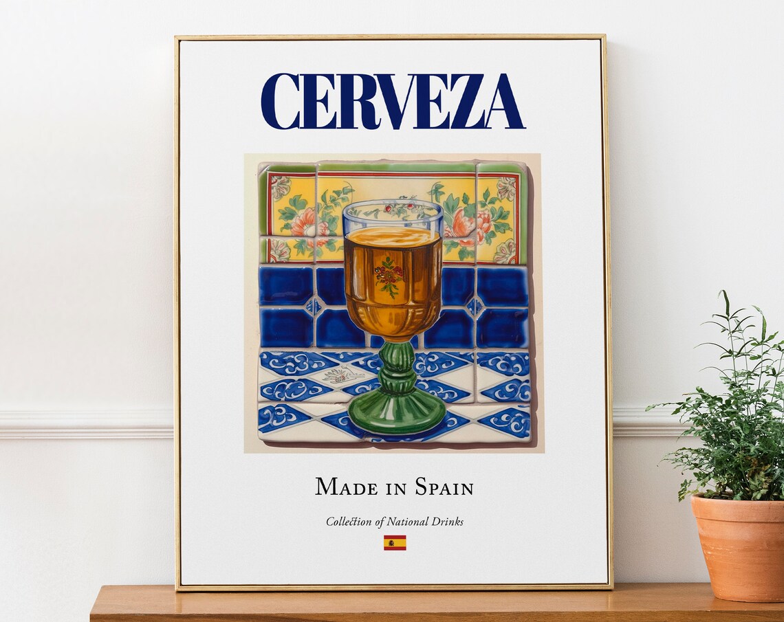 Cerveza On Maiolica Tile, Spanish Traditional Poster