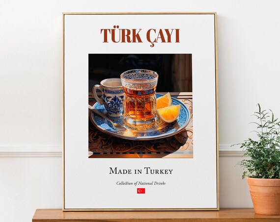 Trk Ay On Izmir Maiolica Tile Traditional Turkish Tea Drink Print Poster Kitchen And Bar Wall Art