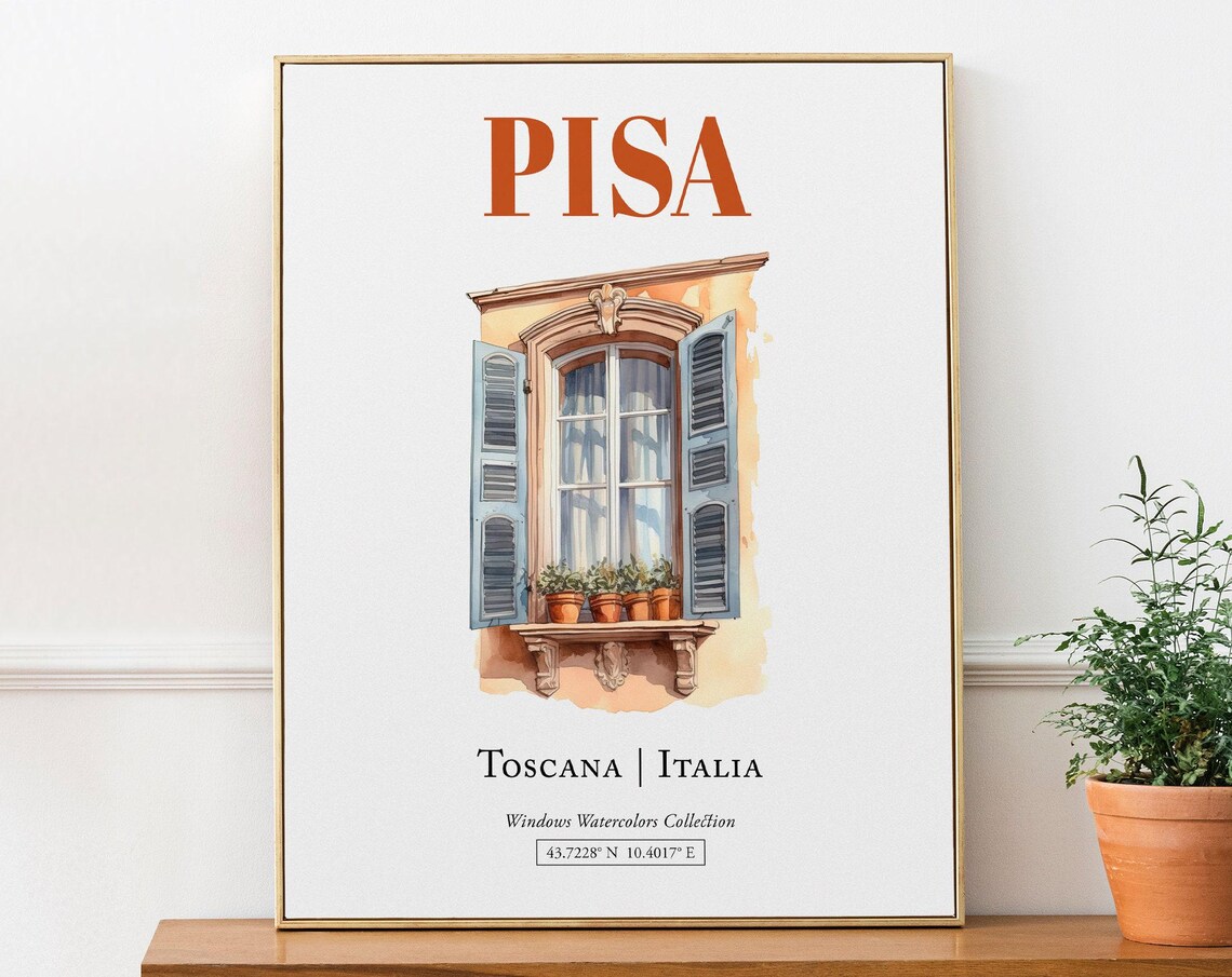 Pisa Toscana Italia Travel Poster, Watercolor Illustration