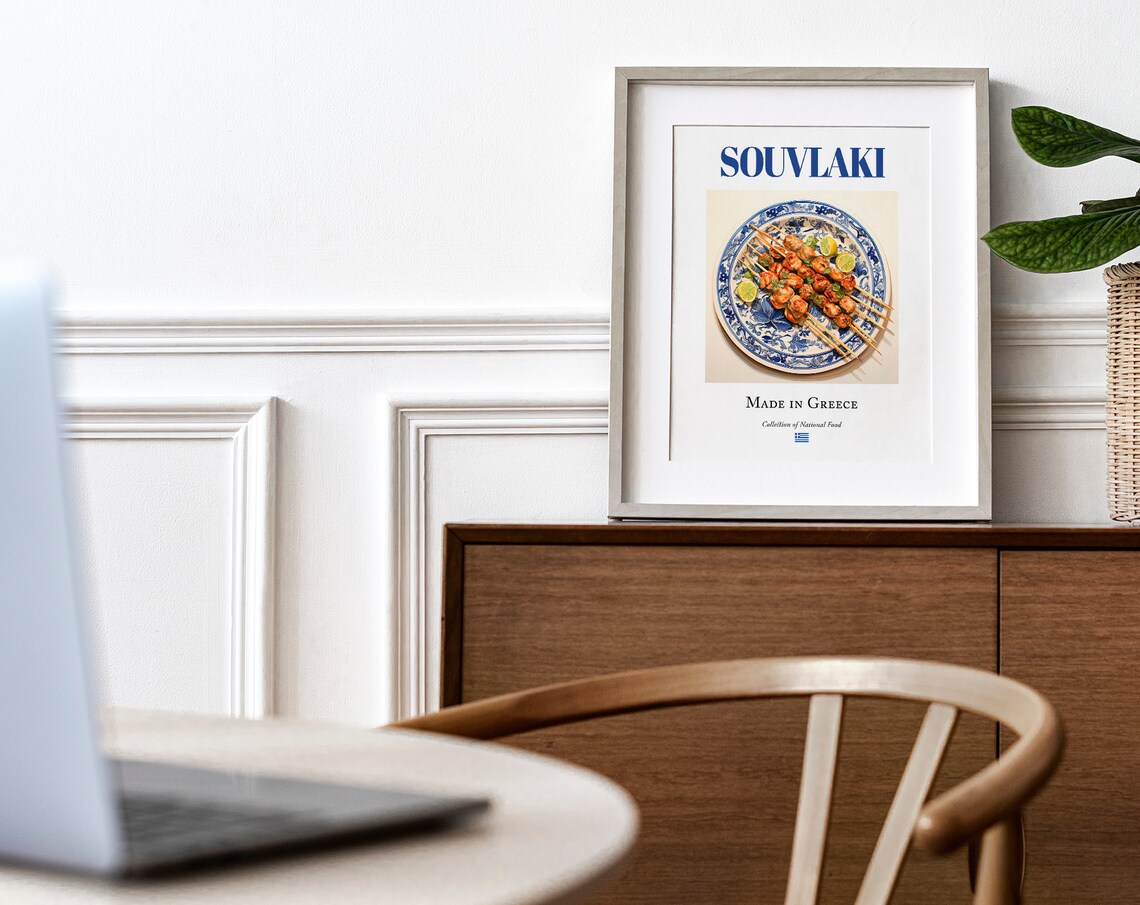 Souvlaki on Maiolica Tile Plate, Greek Food Art Print - Image 4