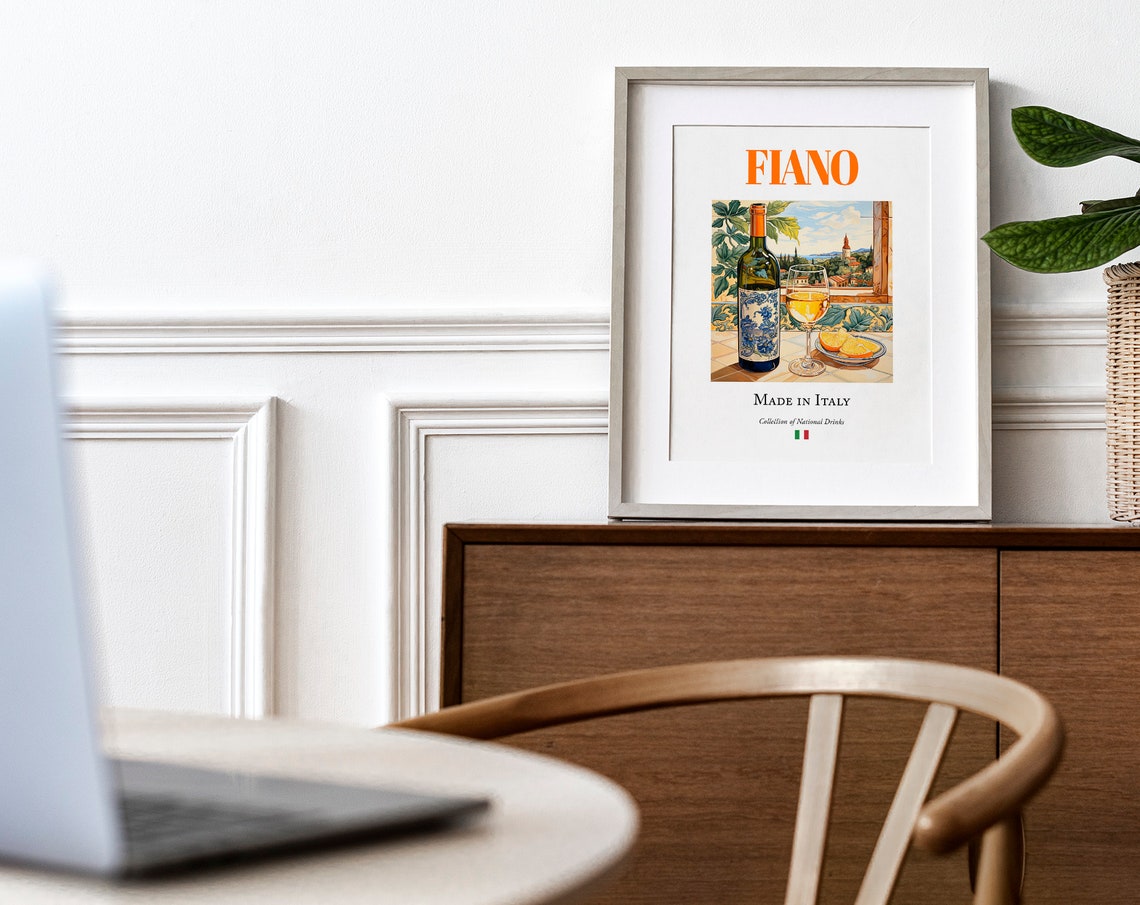 Fiano Wine on Maiolica Tile, Italian Kitchen Art Print - Image 4