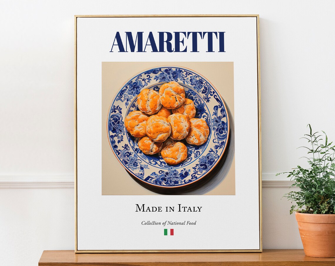 Amaretti on Maiolica Tile Plate, Italian Food Poster