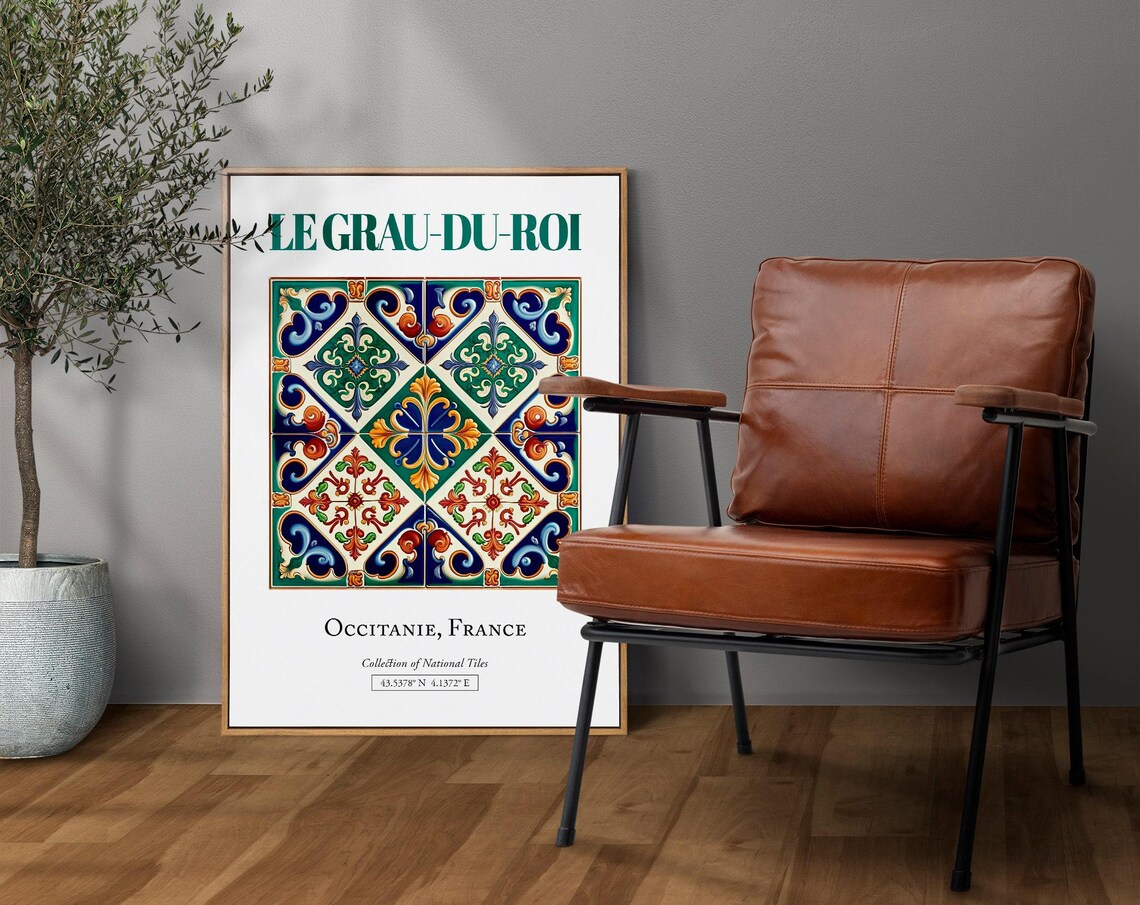 Le Grauduroi Occitanie France Travel Poster, Traditional Tile