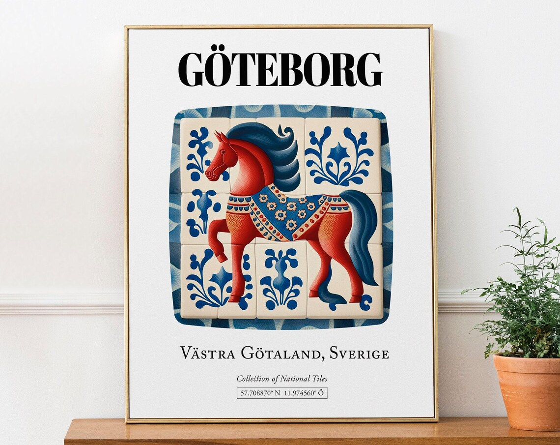 Gteborg Sweden Dala Horse Tile Pattern Art Print